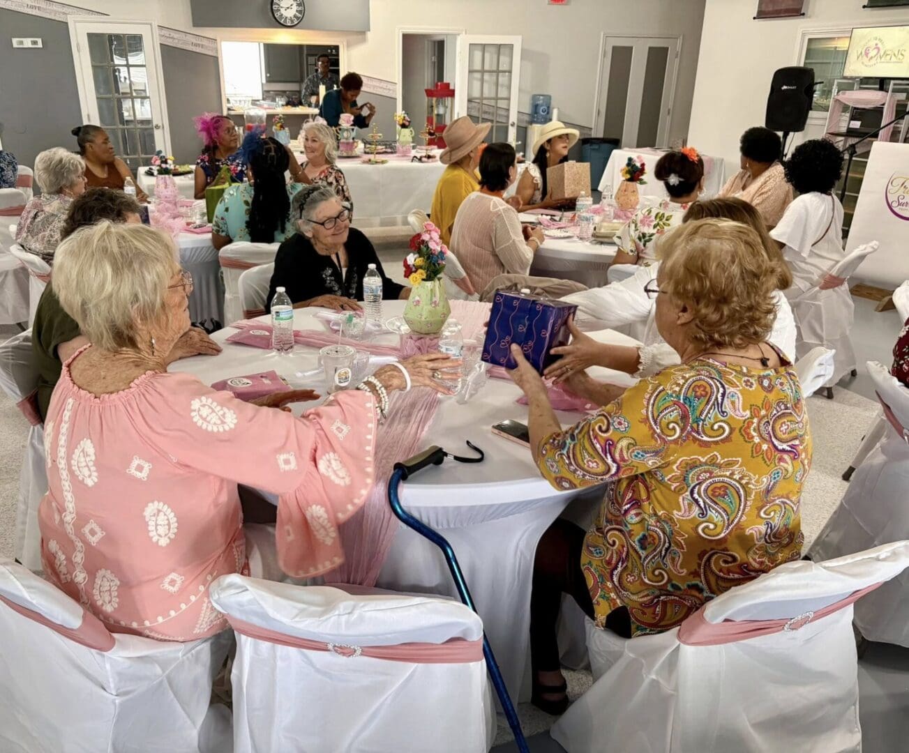 Women passing a gift box