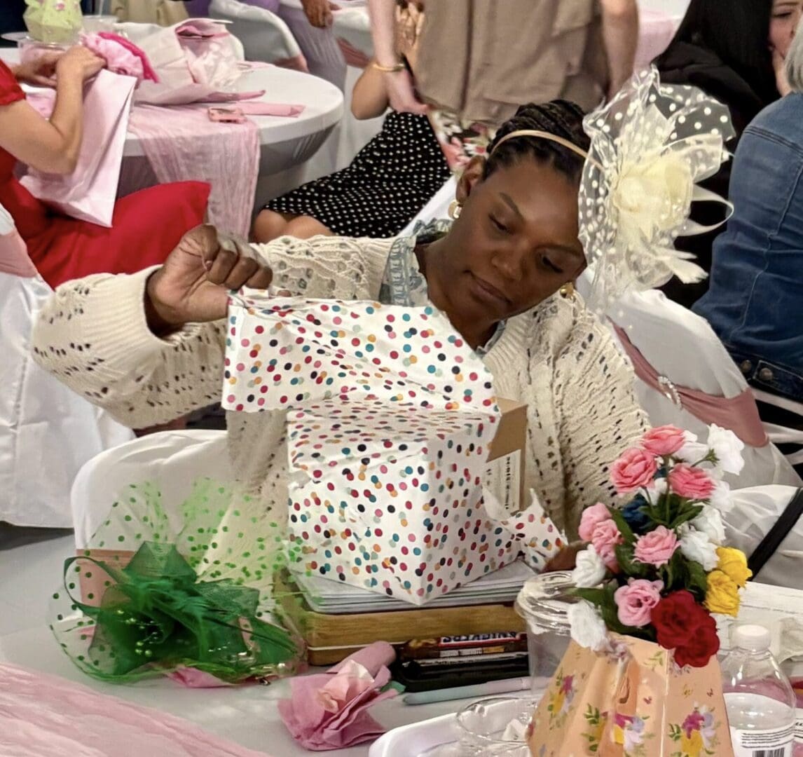Woman opening a door prize